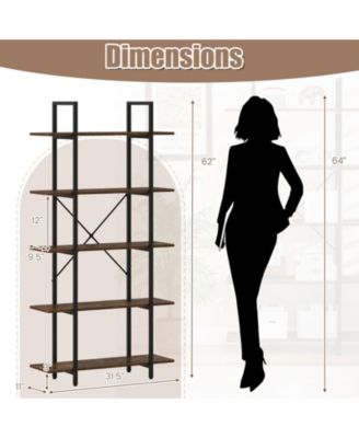 Vintage Industrial Five Tier Bookcase with Open Shelving