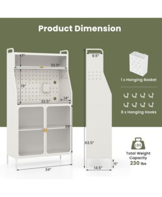 Five Tier Metal Bakers Rack with Flip Door and Pegboard