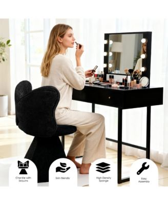 Accent Chair with Butterfly Back, 360° Swivel Vanity Chair, Chenille Makeup Chairs with Sturdy Pyramid Base for Living Room, Bedroom
