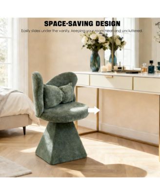 Vanity Chair with Butterfly Back, 360° Swivel Lounge Chair, Chenille Makeup Chairs with Sturdy Pyramid Base for Living Room, Bedroom