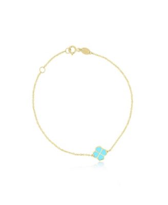Turquoise Lucky Clover Bracelet 14K Gold