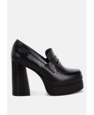 Womens Edwina Chunky Penny Strap Heeled Loafers