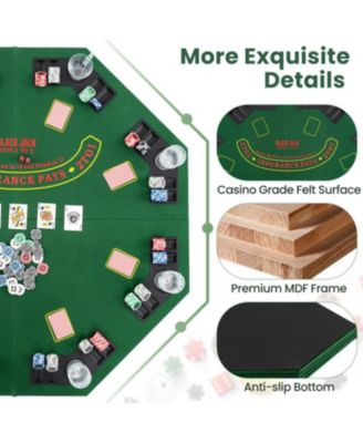 48 Inch 8-Player Foldable Poker Table Top with Carrying Bag and Cup Holders
