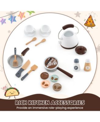 Corner Wooden Play Kitchen with Coffee Machine and Slide for Kids.