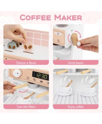 Kids Kitchen Set Wooden with Coffee Makers and Accessories