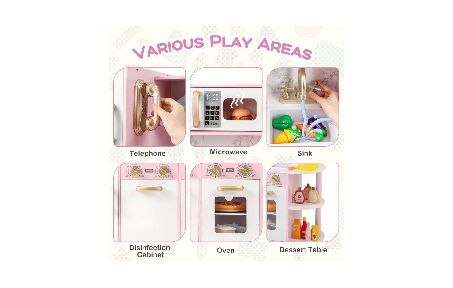 Детский игровой набор HONGGE Wooden Kitchen Playset with Ice Maker, Ages 3+, цвет: Розовый — фото 8