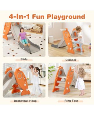 4-in-1 Indoor Slide for Kids with Basketball Hoop and Rings