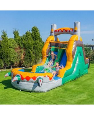 T-Rex Adventure 12  Tall Dual Lane Backload Inflatable Water Slide with Attached Pool, Dinosaur Theme, for Kids and Adults, Commercial Grade