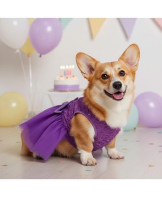 Dog Wedding Princess Lace Dress Soft Polyester with Rose Embroidery Pearls Bow Fluffy Yarn Skirt for Small Medium Pets