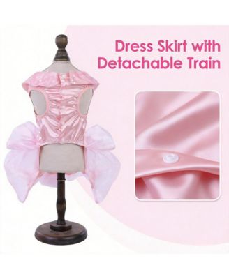 Dog Dress Princess Lace with Veil Necklace Bows Sequins Formal Party Costume