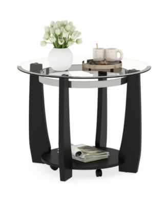 Two Tier Round Glass Coffee Table with Storage Shelf