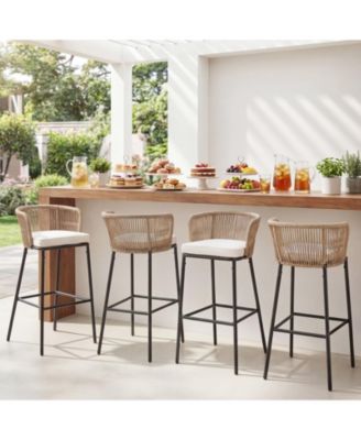 Outdoor Bar Stools Set of 4 w/Cushions and Backrests for Balcony Garden Poolside