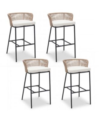 Outdoor Bar Stools Set of 4 w/Cushions and Backrests for Balcony Garden Poolside