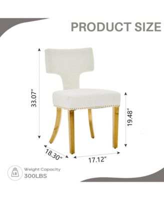 Dining Chairs Set of 2 - Chenille Fabric Upholstered Kitchen Chairs with Curved Backrest, Golden Stainless Steel Legs for Dining Room