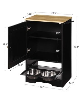  Black Pet Feeding Station with Storage Cabinet and 2 Elevated Dog Bowls, Anti-Tip Design
