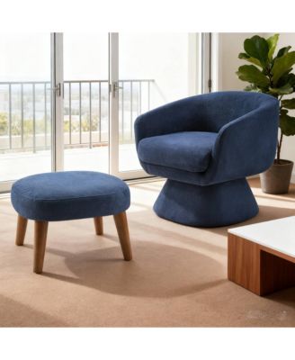 Modern Lazy Chair with Ottoman, 360° Swivel Accent Chair, Upholstered Reading Chair with Footrest for Small Spaces