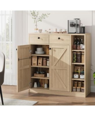 Shoe Tall Cabinet withBarn Molding Doors & Drawers, 42" Tall Shoe Storage Cabinet with Adjustable Shelves & Anti-tip