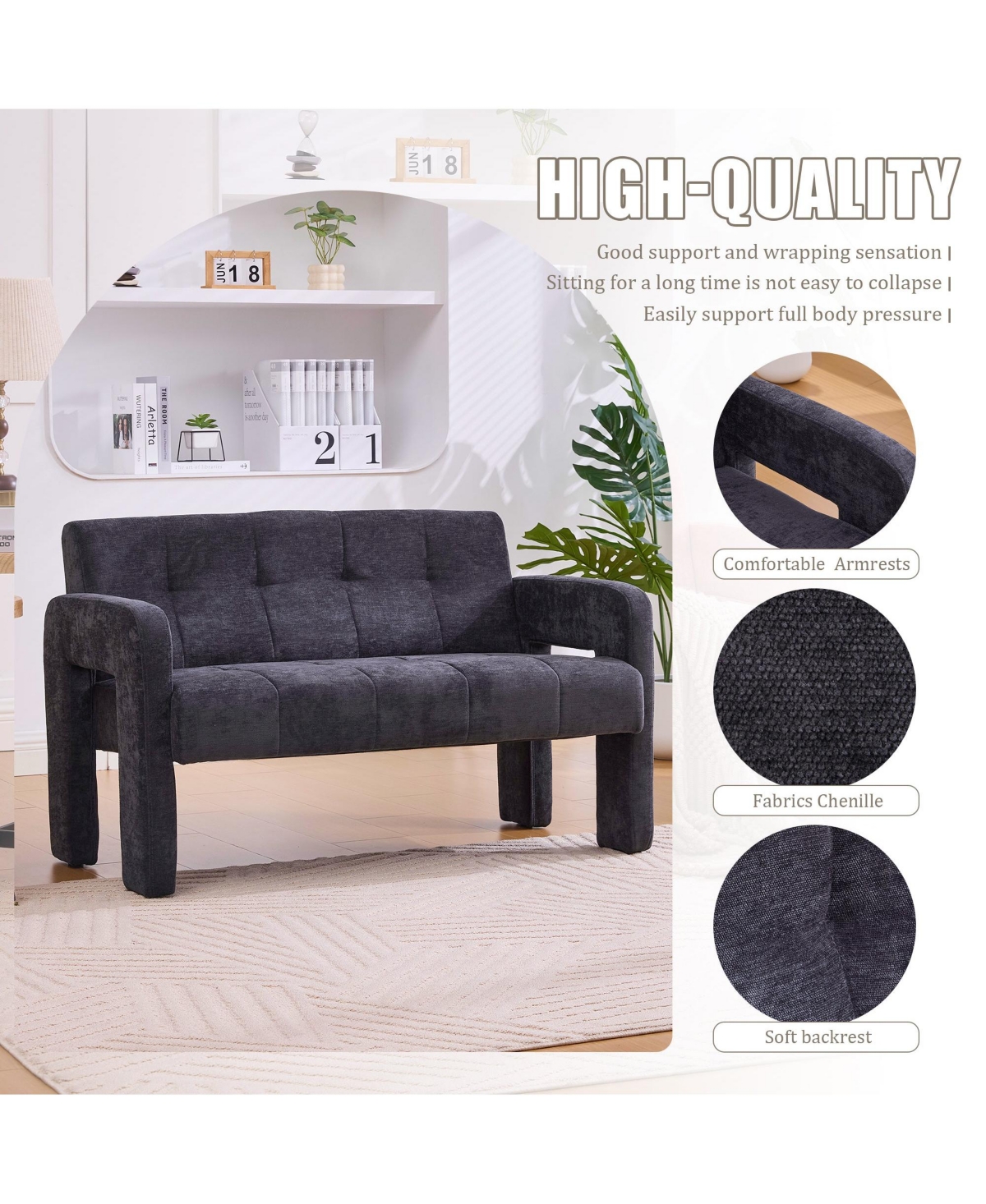 Boyel Living Modern Double Armchair Room & Bedroom Compact Upholstered Sofa Leisure Comfortable Seating with Dual Armrests