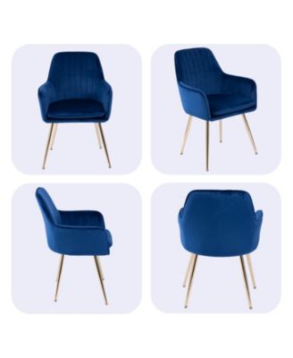 Velvet Dining Chair Set of 2, Modern Mid-Back Accent Chairs with Gold Plated Legs, Upholstered for Living Room