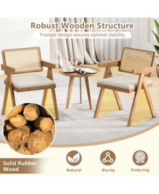 Rattan Accent Chairs Set of Two with Cushions and Wood Frame