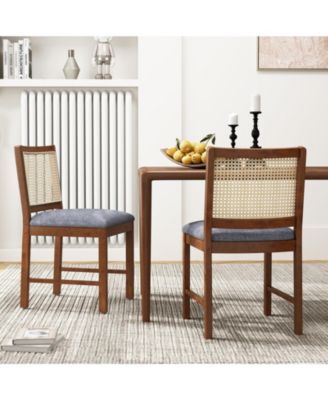 Rattan Dining Chairs Set of Two with Padded Seats
