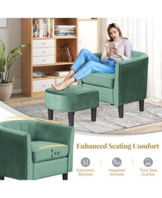 Upholstered Velvet Barrel Chair with Ottoman Footrest