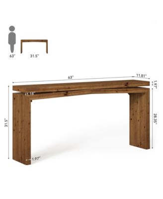 Solid Wood Console Table, 63-Inch Long Farmhouse Sofa Table Behind Couch