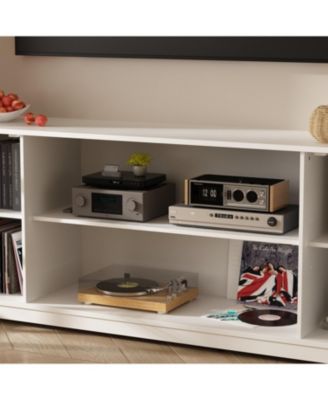TV stand with top cabinets, entertainment center with tempered glass doors, wooden media console