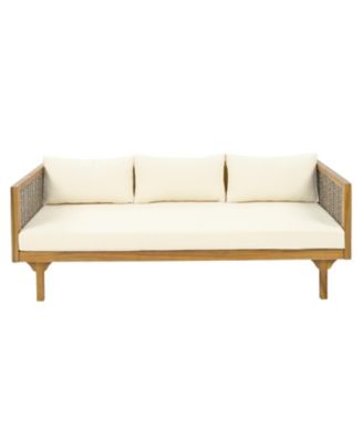 Weather Resistant Wicker Patio Conversation Set with Acacia Wood Coffee Table Water Resistant Thick Beige Cushions for Garden Patio Deck