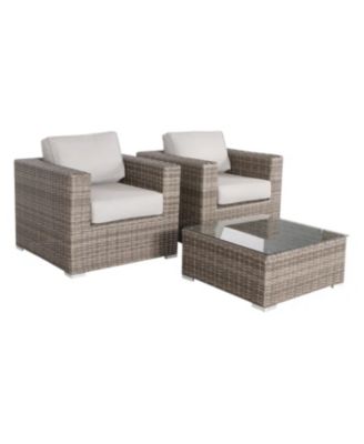 Fully Assembled 2 Person Rattan Wicker Seating Set with Cushions Tempered Glass Coffee Table for Backyard