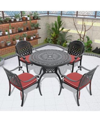 5-Pcs Outdoor Cast Aluminum Patio Furniture Set with Random Color Cushions