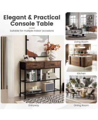 Entryway Console Table with Two Drawers and Tiered Shelves