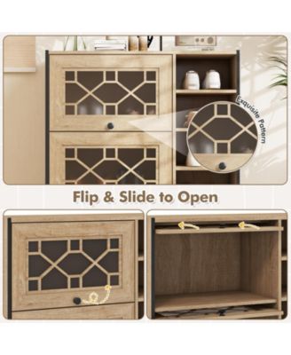 Rustic Shoe Cabinet with Flip Doors and Adjustable Shelves