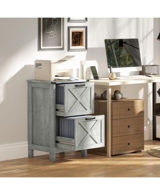   Drawer Vertical File Cabinet, Rustic Farmhouse Filing Cabinet with Barn Doors for Letter Size, Printer Stand with Storage for Office