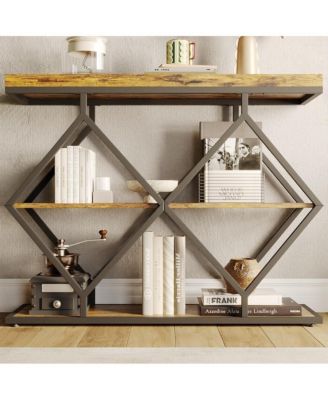 Farmhouse Industrial Console Table, 3-Tier Narrow Sofa Table, Metal Frame, Open Storage Shelves