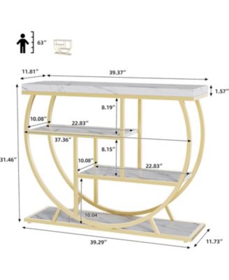 Modern 39" Console Table, 4-Tier Narrow Entryway with Storage Shelves, Marble Top, Metal Geometric Frame