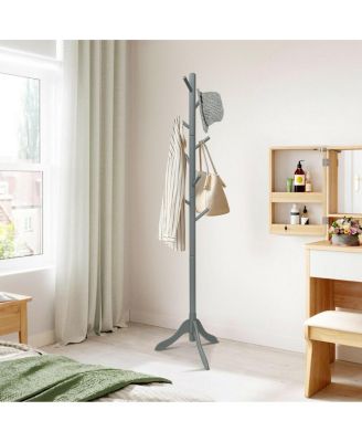 Adjustable Wooden Tree Coat Rack with Eight Hanging Hooks
