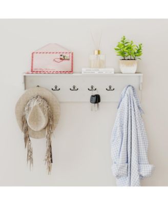 Wall Mounted Wooden Coat Rack with Shelf and Six Hooks