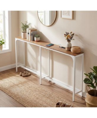 Narrow Console Table with Built In Power Outlet for Small Spaces