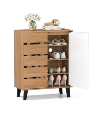 Farmhouse Shoe Organizer with Louvered Doors and Shelves