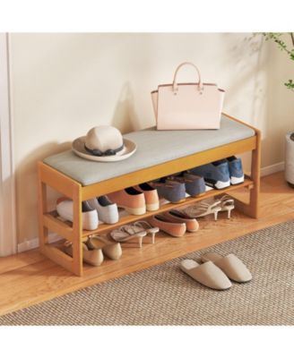 Shoe Rack Bench with Flip Open Storage and Two Tier Design