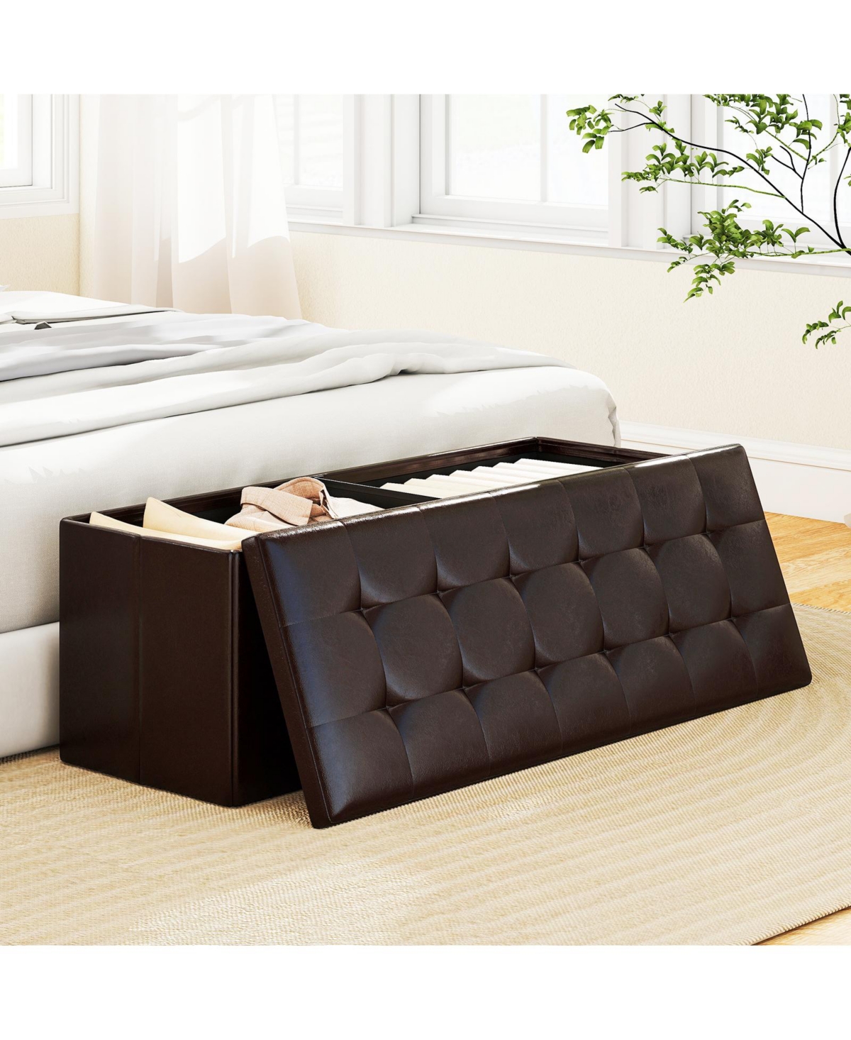Sugift Folding Storage Ottoman Bench for End of Bed Seating