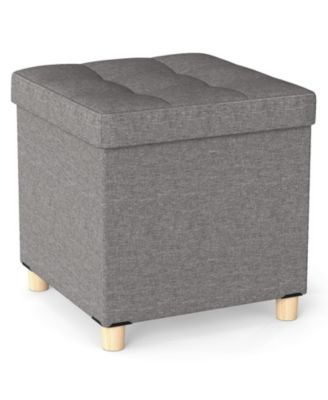 Round Storage Ottoman with Wood Legs and Lift Top Design