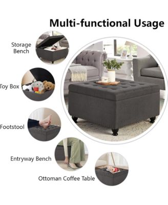 Square Storage Ottoman - Upholstered Button Tufted, wooden legs and Nail Trims for Living Room, Bedroom