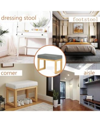 Upholstered Wooden Ottoman Bench, Shoe Changing Bench, Rustic Entryway Shoe Bench for Bedroom, Living Room, Entryway