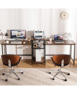 Two Person Computer Desk with Power Outlet and Printer Stand