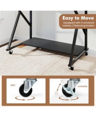 Rolling Computer Desk with Charging Station and Monitor Shelf