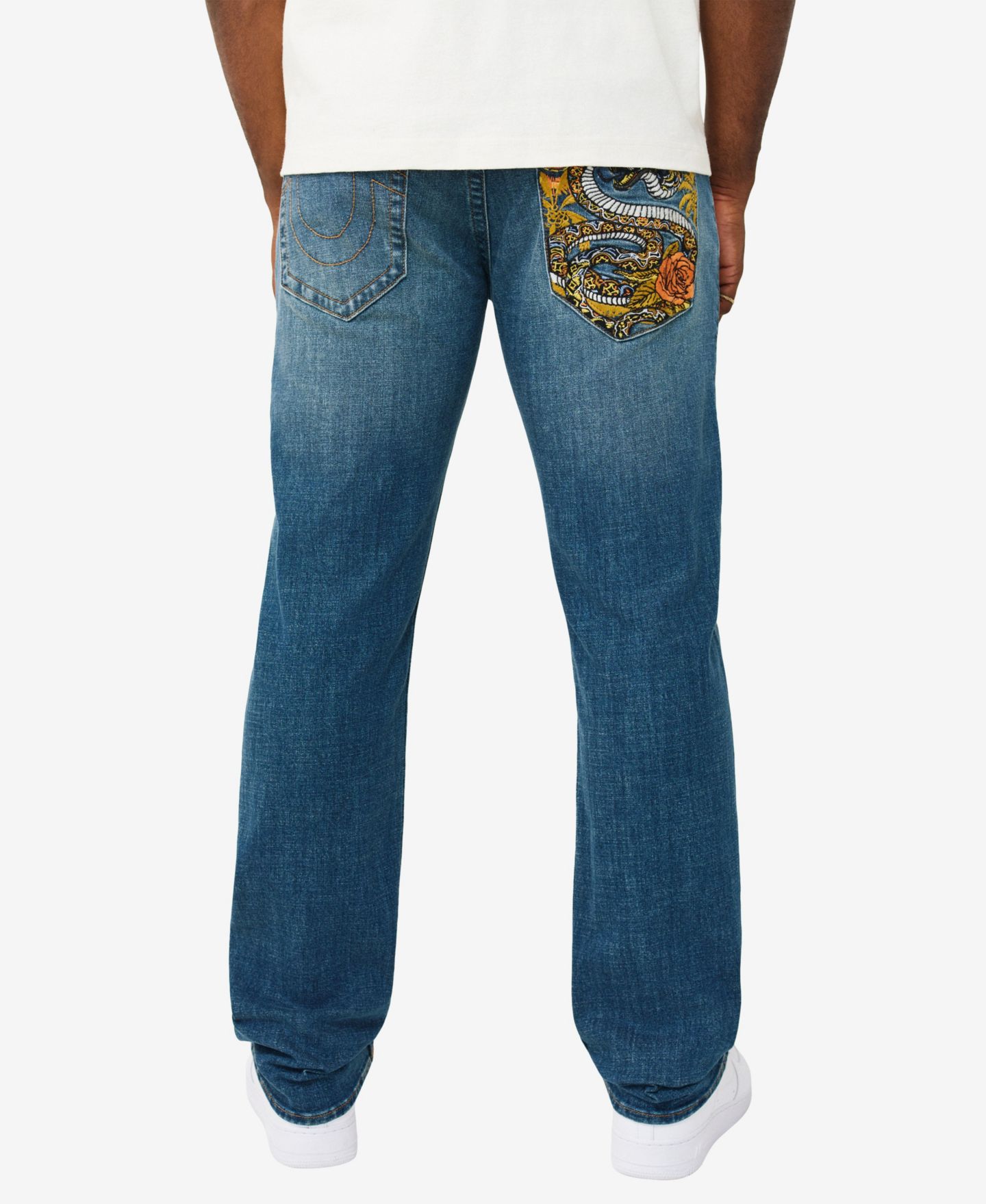 Мужские джинсы True Religion Ricky Straight-Fit, цвет: Тёмно-зелёный джинсовая тёмная варка — фото 1
