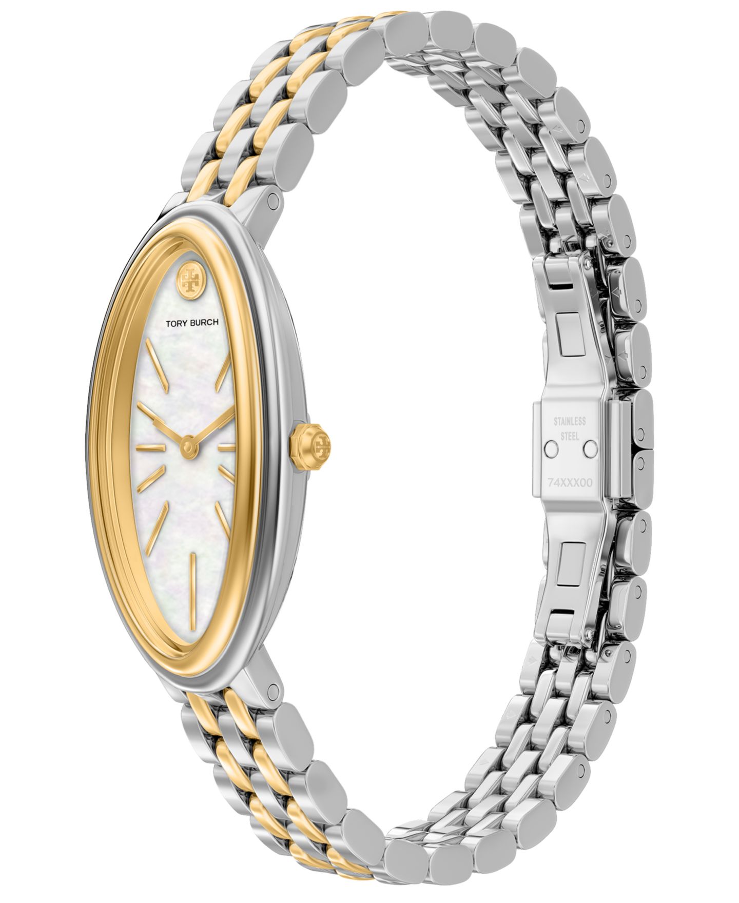 Женские часы Tory Burch The Oval Elongated Quartz Two-Hand Two-Tone Stainless Steel Watch, 22mm — фото 6
