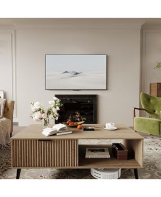 41.34" Rectangular Coffee Table, 2-Tier Farmhouse Center Table with Sliding Door, Storage for Living Room, Bedroom